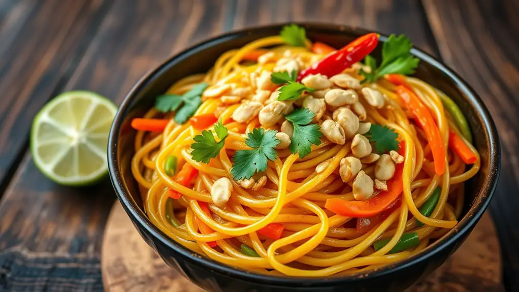 thai inspired peanut noodle dish