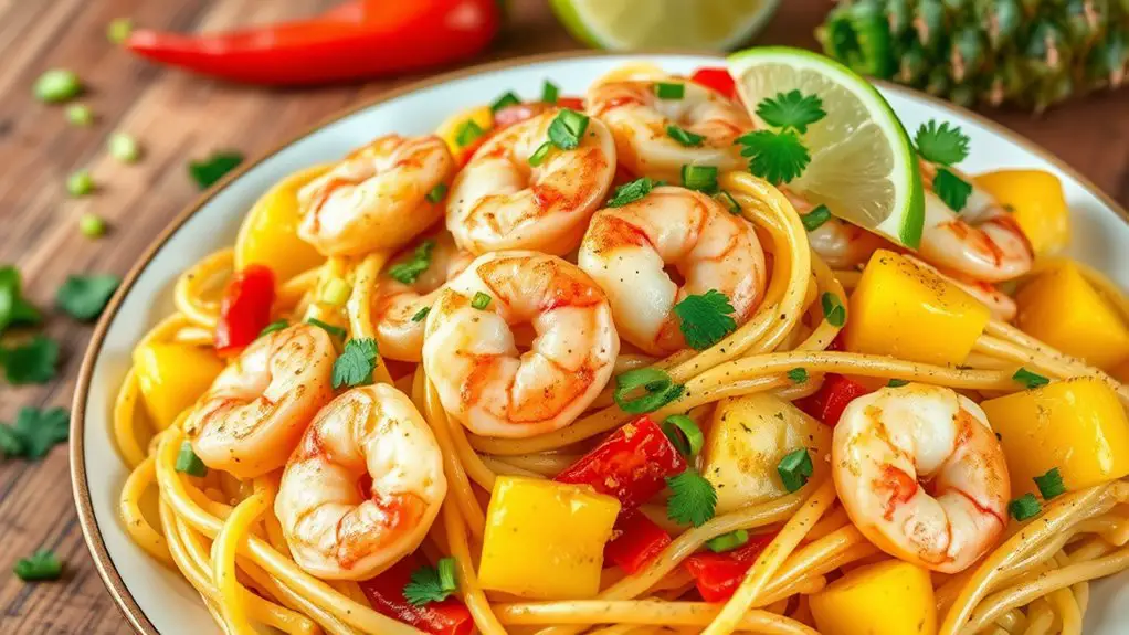 tropical shrimp pasta dish