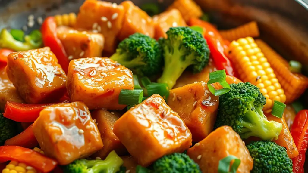 vegetable packed seitan stir fry